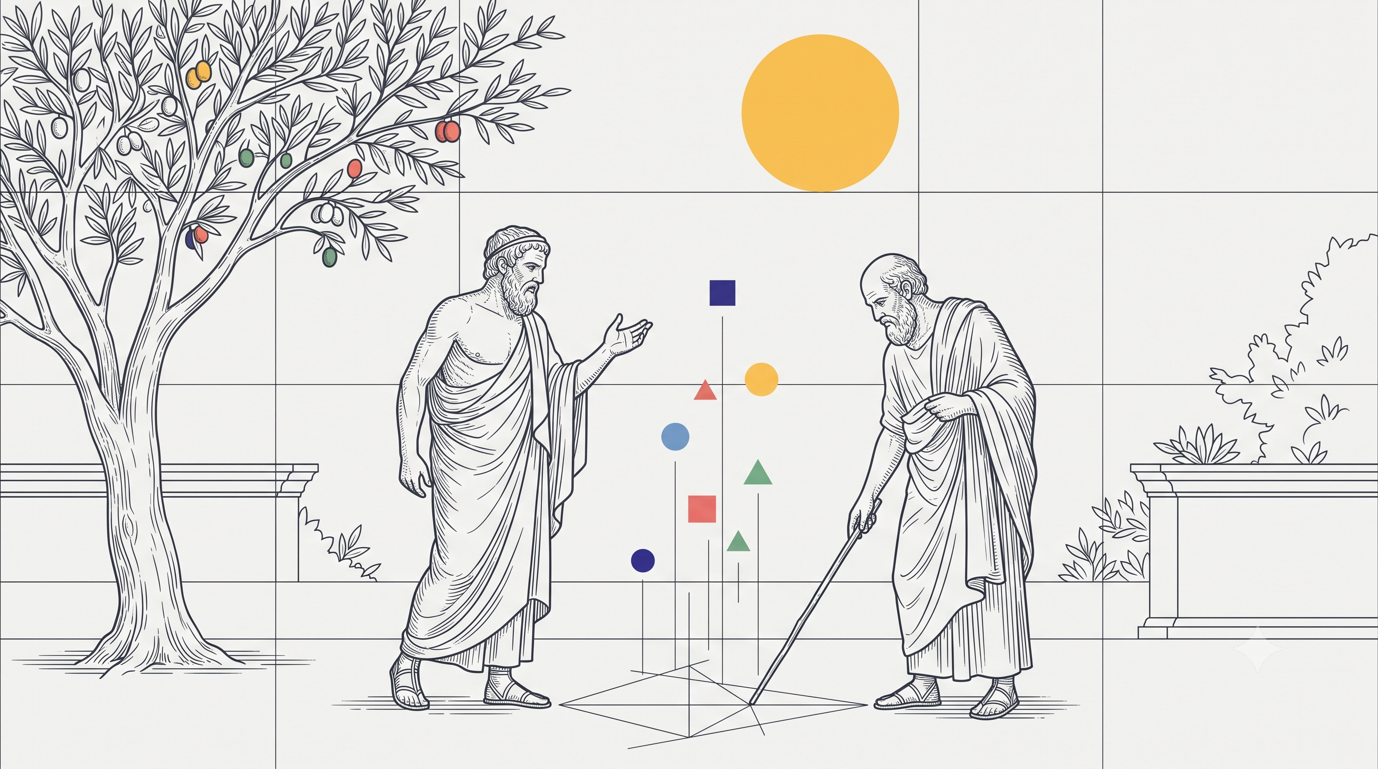 Platon et un disciple dialoguant dans le jardin de l'Académie